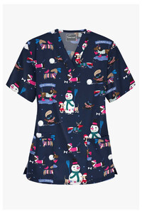 Christmas Holiday Fun Scrub Top Navy