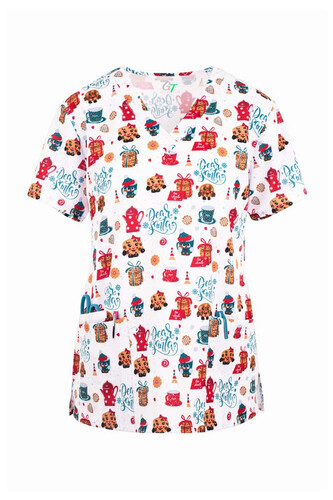 Christmas Milk And Cookies Scrub Top White