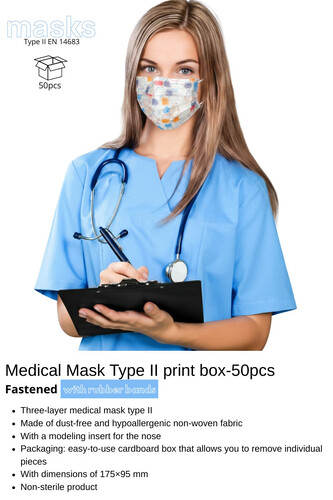 Medical Mask Type II Colourful Kids Print box 50pcs (Latex-Free)