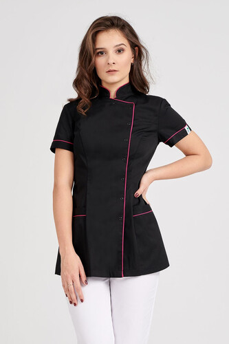 Black Cosmetic Tunic With Pink Trimming Roisin