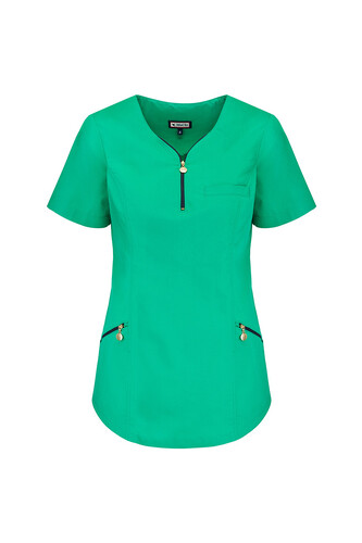 Ladies’ top medical zip neckline green navy Emma