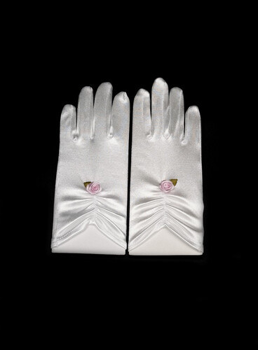 Cute communion gloves with pink rose and green leaf