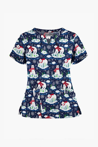 Christmas Polar Holiday Scrub Top Navy