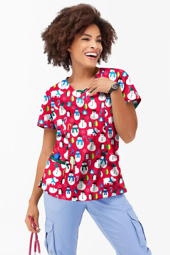 Christmas North Pole Party Scrub Top Red