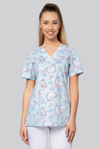 Print Nursing  Scrub Top Select Unicorns