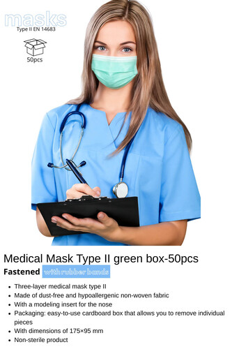 Medical Mask Type II green box 50pcs (Latex-Free)