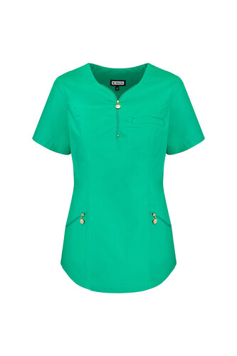 Ladies’ top medical zip neckline green Emma