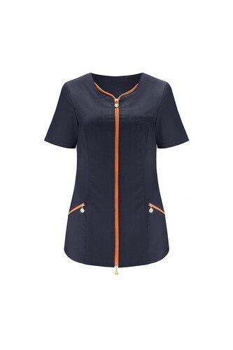 Nursing navy tunic fastened with an orange zip Lisa