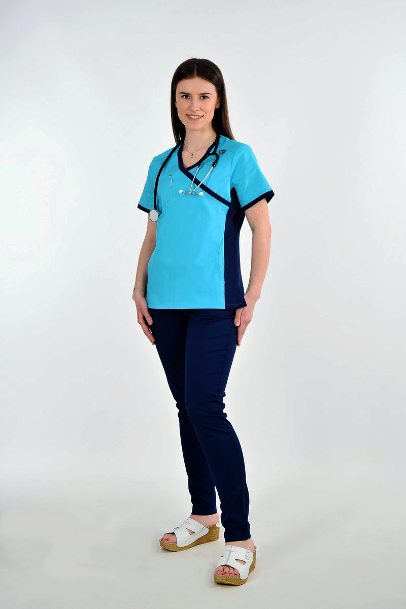 Turquoise Medical Scrub With Navy Trimming Bestuniforms