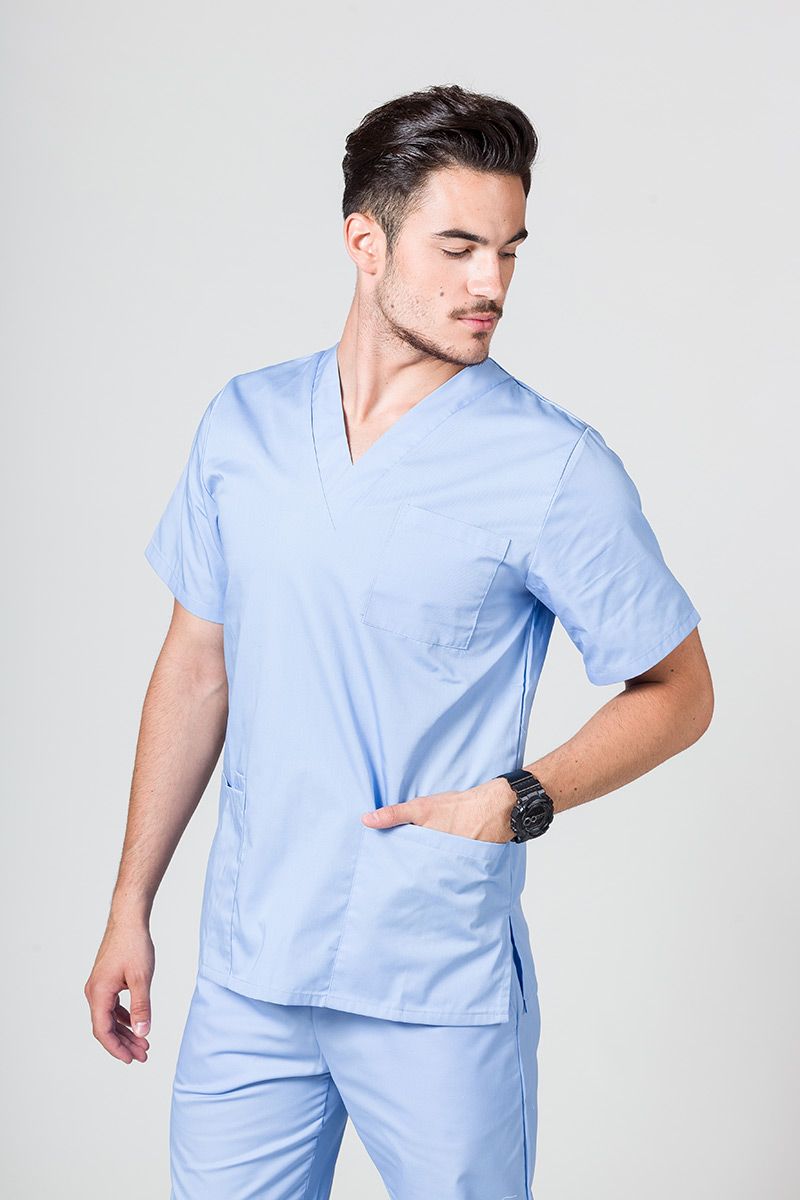 Men's 3-Pocket V-Neck Scrub Tops Sunrise Light Blue Bestuniforms
